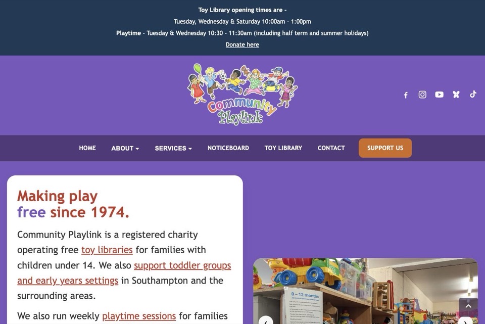 Screenshot of the Community Playlink homepage