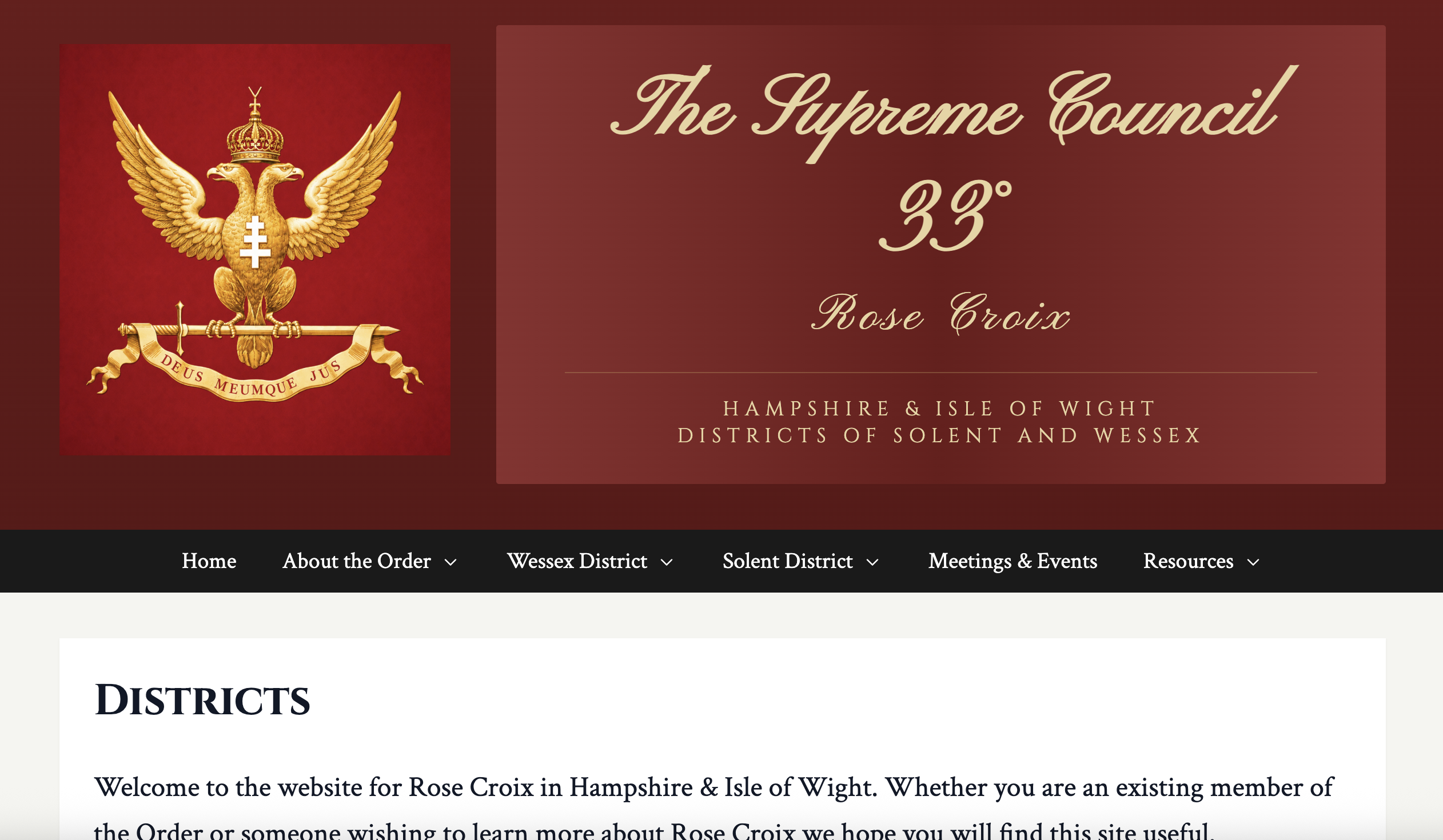 Screenshot of the Hampshire & Isle of Wight Rose Croix homepage