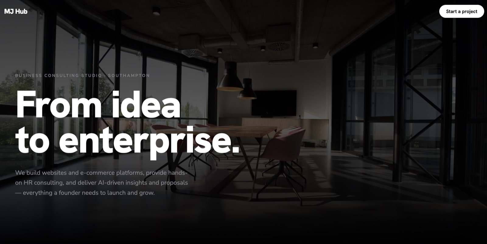 Screenshot of the MJ Hub homepage